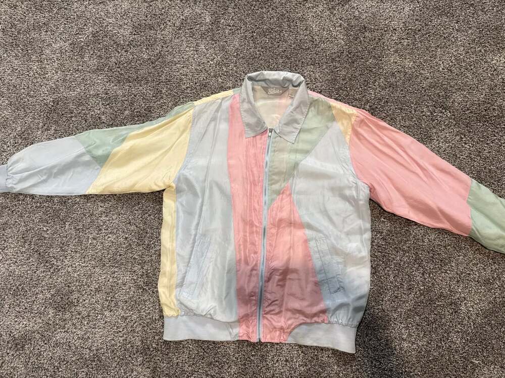 VTG Silk Jacket Women's L Long Sleeve Pastel Full Zip Collared Retro Barbiecore